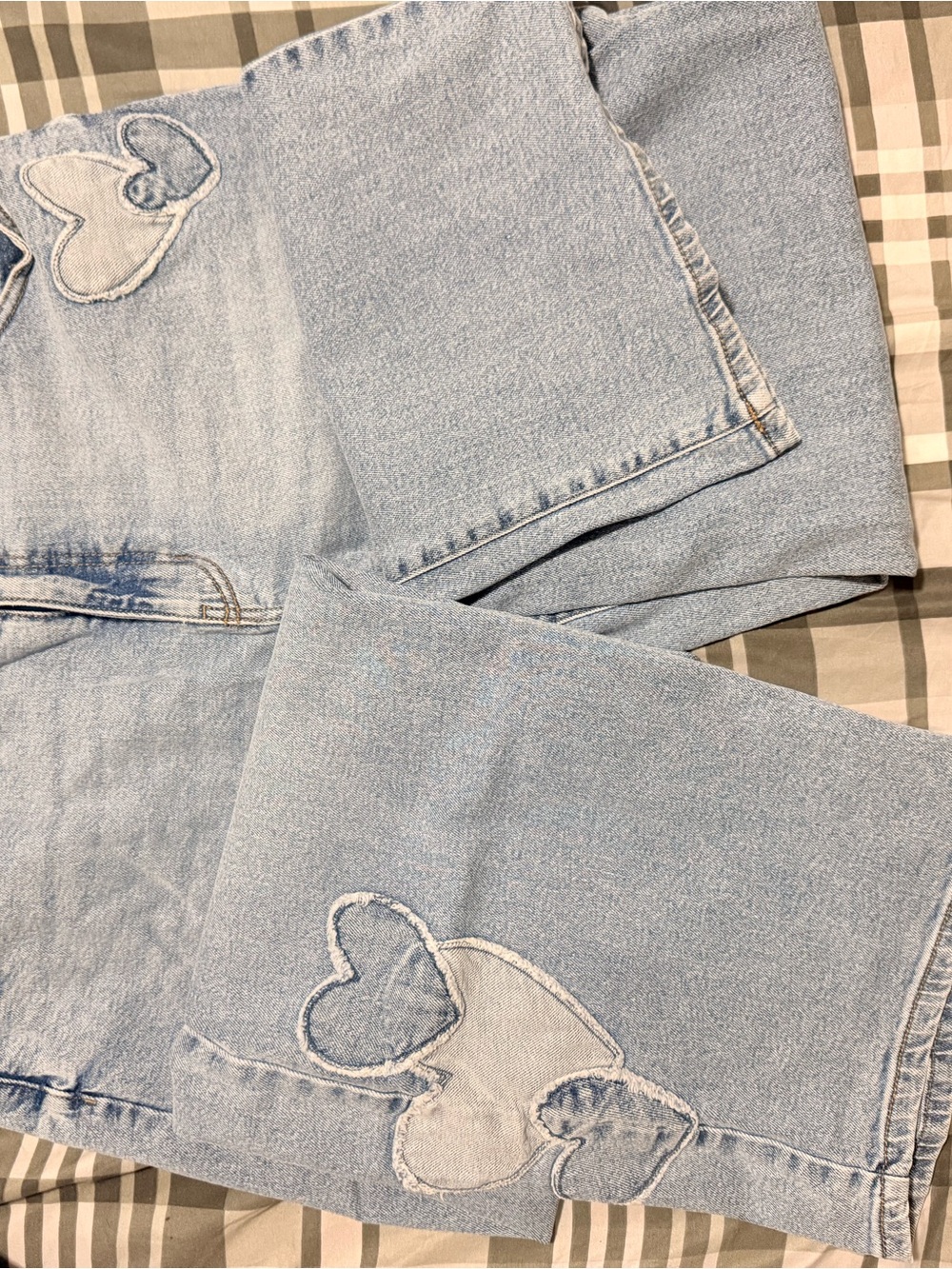No Boundaries Light Blue Wide-Leg Jeans with Heart Appliqués